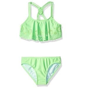 Freestyle Girls Flounce Laser Cut Madallion Bikini Swimsuit Green Size 8